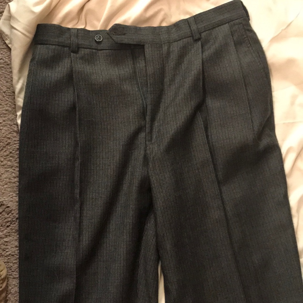 Grey and blue plaid dress pants